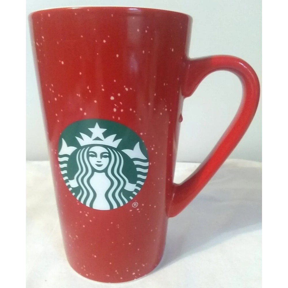 Starbucks Tall Coffee Mug Red Speckled Mermaid Ceramic Classic Logo 2020 READ